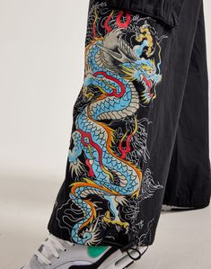 Dragon Print Clothes, Dragon Pants, Ed Hardy Dragon, Steve Mcqueen Style, Thrift Inspo, Concept Clothing, Dragon Print, Steve Mcqueen, Boy Shoes