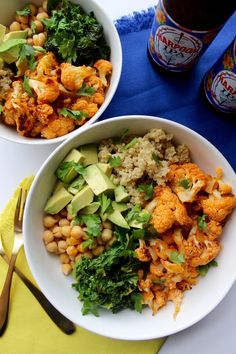 two bowls filled with different types of food