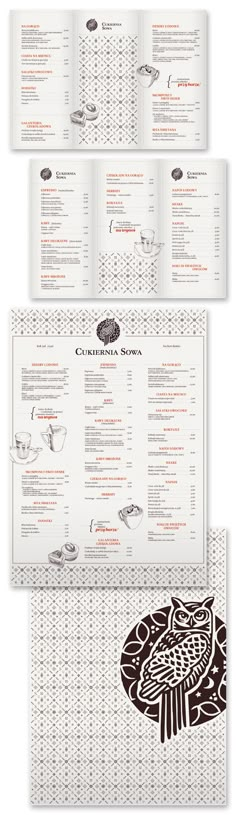 the menu is designed to look like an owl