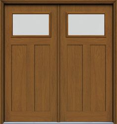 a wooden door with two glass panels