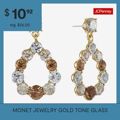 Features: HypoallergenicEarring Back: PostShape: Round, MarquiseMetal Color: Gold ToneEarring Length: 32mmEarring Width: 20mmCare: Wipe CleanStone Type: 22 GlassEarrings Type: Post EarringsEarrings Style: Drop EarringsMetal: ZincCountry of Origin: Imported Monet Jewelry, Earrings Drop, Earrings Color, Jewelry Gold, Gold Jewelry, Gold Tones, Drop Earrings, Glass, Gold