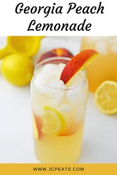 Georgia Peach Lemonade Summer Lemonade Recipes, Peach Lemonade Recipe, Peach Drinks, Summer Lemonade, Brunch Desserts, Peach Syrup, Peach Lemonade, Lemonade Drinks, Lemonade Recipe