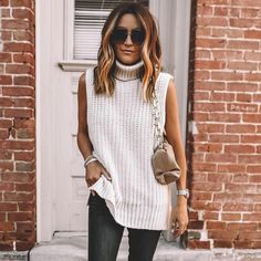 Sleeveless Turtleneck Sweaters, Turtleneck Sleeveless, Sleeveless Sweater Vest, High Neck Designs, White Turtleneck, Hem Sweater, Sleeveless Turtleneck, Mini Sweater Dress