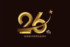 the anniversary logo with gold numbers and stars on a black background for an anniversary celebration