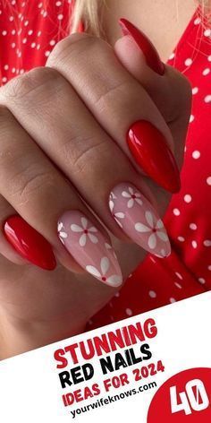 Gel Nails For Red Dress, Red Nails With Ring Finger Design, Red Mother’s Day Nails, Red Nails With Nail Art, Nails July 2024, Short Square Red Nail Designs, Red Nail Tips Designs, Glitter Manicure Ideas, Summer Red Nails Designs