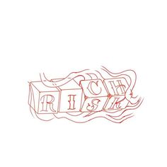 a red and white drawing of the word rise up on it's back side