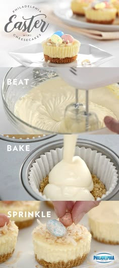 the steps to making cupcakes with icing and sprinkles are shown