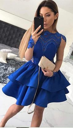 Royal Blue Homecoming Dress, Royal Blue Homecoming Dresses, Long Sleeve Homecoming Dress, Mini Prom Dress, Long Sleeve Homecoming Dresses, Short Homecoming Dresses, Mini Prom Dresses, Satin Homecoming Dress, Blue Homecoming Dresses