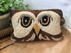 Hand Hooked Wool Wise Owl Pillow Artisan Jewelry Necklaces, Owl Pillow, Hooked Wool, Wild Rag, Chain Top, Wise Owl, Wool Pillow, Natural Fabric, Wool Pillows