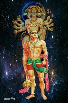 an image of the hindu god and goddess in space with stars behind it, on a black background