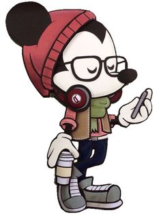 a cartoon character with glasses and a red hat holding a cell phone in his hand