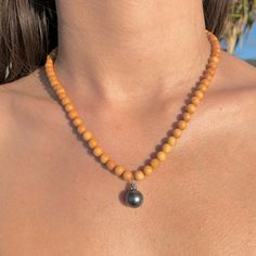 Tahitian Pearl Sandalwood Necklace Single (Sterling Silver) - Debby Sato Designs Native Hawaiian Plants, Hawaiian Plants, Necklace Layers, Mom And Grandma, Washing Dishes, Anklet Bracelet, Tahitian Pearls, Pearl Gemstone, Pink Pearl