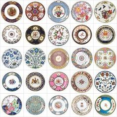 many different types of plates are shown in this image, including one with flowers on it