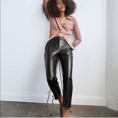 These Are Mid-Rise Trousers With Slash Hand Pockets, Back Welt Pockets And A Darted Back Waist For Shaping. They’re Made With Our Innovative Vegan Leather That Looks And Feels Like The Real Thing. Melina Pants, Melina Pant, Aritzia Pants, Cropped Joggers, Aritzia Babaton, Leather Pant, Fleece Sweatpants, Faux Leather Pants, Slim Fit Pants