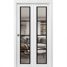 an open white door with glass panels on the inside and outside doors that are both side - by - side