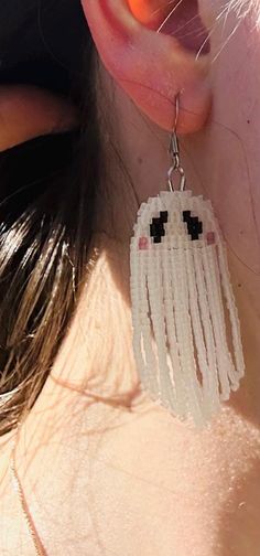 Beaded Ghost Earrings Fringe Ghost Earrings - Etsy Ghost Earrings, Halloween Beads, Beadwork Patterns, Beading Patterns, Bead Work, Favorite Jewelry, Jewelry Earrings Dangle, Etsy Earrings, Dangle Drop Earrings