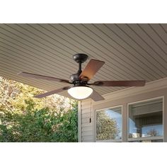 a ceiling fan on the outside of a house