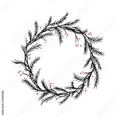 a circular frame with branches and berries