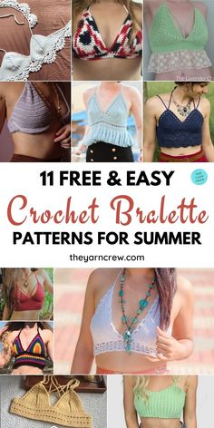 11 Free & Easy Crochet Bralette Patterns For Summer. Crochet Bralette Patterns For Summer curated by The Yarn Crew. Crochet Bralette Patterns, Easy Crochet Bralette, Crochet Bralette Pattern, Bralette Pattern, Hippie Crochet, Crochet Bra, Crochet Crop Top Pattern, Crochet Swimwear, Crochet Tops Free Patterns