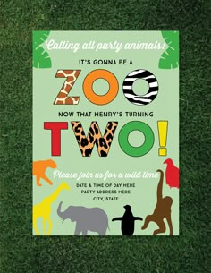 an animal themed zoo birthday party is featured on the grass with colorful animals and zebras