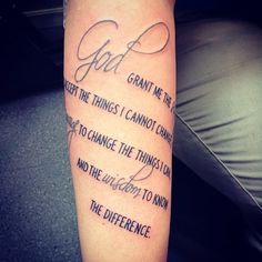 a person with a tattoo on their arm saying god grant me the things i cannot't change