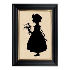 a silhouette of a woman with flowers in her hand, holding a small flower bouquet