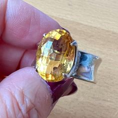 Gorgeous Modernist Looking Vintage Citrine Ring. The Stone Is Gorgeous,Approx. 14x10 Mm In Size , Checkerboard Cut And The Band Is 8mm Wide.The Ring Is Size 7.5 On My Ring Mandrel, Thick, Beautiful, Well Made Piece !!! Oval Cabochon Citrine Rings, Oval Citrine Ring With Large Stone, Oval Gemstone Rings In Modernist Style, Modernist Oval Gemstone Rings, Yellow Oval Topaz Ring With Polished Finish, Oval Yellow Topaz Ring With Polished Finish, Oval Citrine Ring With Polished Finish, Handmade Modernist Oval Rings, Handmade Oval Topaz Rings