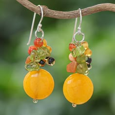 Nareerat in Thailand presents this sunny pair of beaded dangle earrings. Swinging from sterling silver hooks, the earrings feature yellow quartz discs topped by clusters of chalcedony, peridot, aventurine and glass beads. Yellow Dangling Beads Earrings For Summer, Yellow Dangle Beaded Earrings For Gifts, Sun Earrings, Yellow Drop Earrings With Colorful Beads, Earrings Beads, Dangling Earrings, Summer Yellow Dangling Beads Earrings, Unique Orange Earrings With Dangling Beads, Yellow Earrings