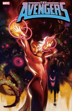 the cover to avengers vol 2, featuring an image of a woman with her arms outstretched