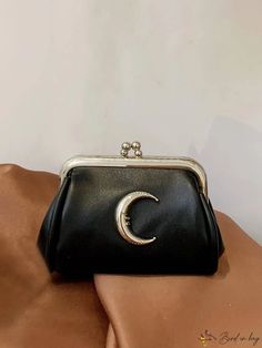 BirdinBag - Black PU Metal Coin Purse with Kiss Lock Closure - Stylish Decor Jade Core, Ber Months, Moon Decor, Coin Purse Wallet, Coin Bag, Word Wrap, Purse Accessories, Everyday Outfit, Backpack Purse