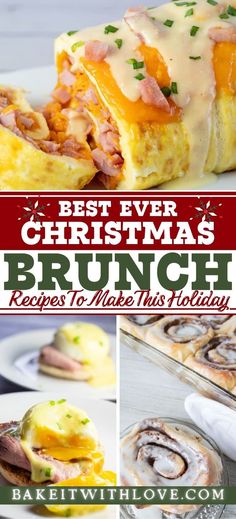 Collage pin featuring 3 recipes that are perfect for Christmas brunch during the holidays. Christmas Themed Lunch Ideas, December Brunch Ideas, Christmas Breakfast Buffet Ideas, Christmas Brunch Ideas Make Ahead, Christmas Brunch For A Crowd, Christmas Themed Brunch Ideas, Easy Christmas Morning Breakfast Casserole, Christmas Munchies, Christmas Brunch Dessert Ideas