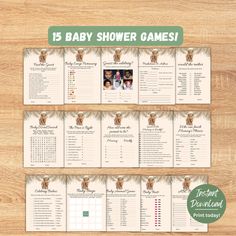 the baby shower game is displayed on a wooden table