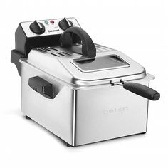 a silver and black electric deep fryer on a white background