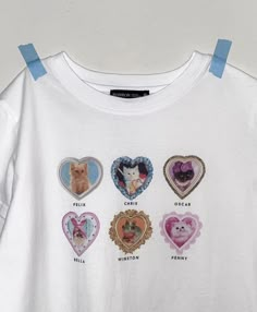 Bday Shirt Ideas, Cat Shirt Outfit, Collage Tshirt, Tshirt Crop, Toddler Girl Tees, Prints Inspiration, Bts Shirt, Patchwork Sweatshirt, Kawaii Shirts