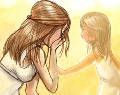 a drawing of two girls touching each other