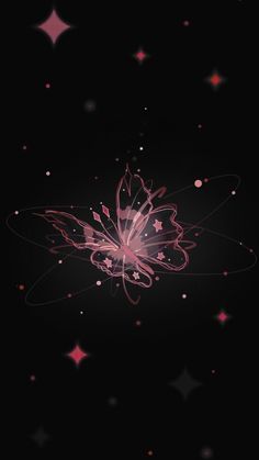 an abstract pink flower on a black background with stars and sparkles in the dark