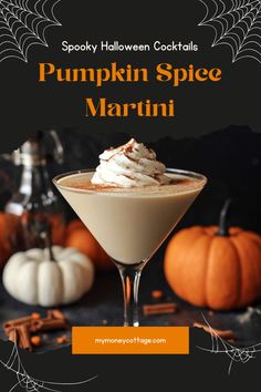 a pumpkin spice martini with whipped cream and cinnamon sprinkles on the side