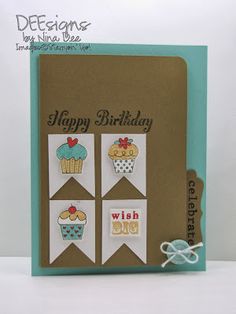 a happy birthday card with cupcakes on it