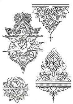 four different designs in black and white, each with an ornate design on the side