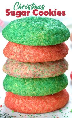 christmas sugar cookies stacked on top of each other