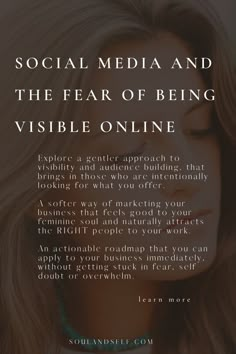 a woman with her eyes closed and the words social media and the fear of being visible online