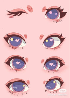 an anime character's eyes with different shapes and colors