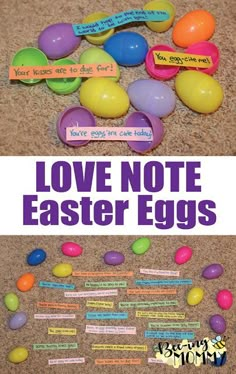 an image of easter eggs with the words love note on them