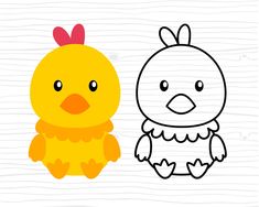 an image of a chicken and a chickling on a white background with wood planks