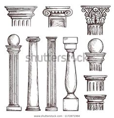 different types of columns and pillars - decorative objects objects / objects clippings on separate layers