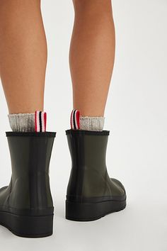 Find HUNTER Play Short Wellies on Editorialist. Enjoy rainy days with these short, flatform rubber rain boots. This classic style features a buckle accent on the side, logo detailing in front, and treaded rubber sole. * Ankle-grazing height * Fully waterproof * Pull-on style Hunter Play Short Wellies in Black, Size: US 6 Boots Skirt Outfit, Short Rain Boots, Rainy Days, Rubber Rain Boots, Rain Boots, Rubber Sole, Classic Style, Buckle, Boots