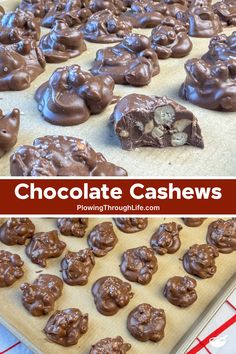 chocolate cashews on a baking sheet with the title above it