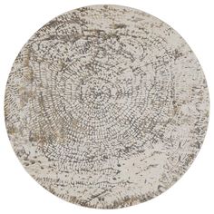 a round rug with an abstract design on the top and bottom, in grey tones