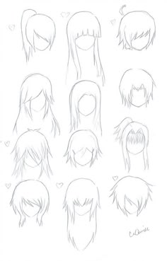 an anime character's head with different hair styles