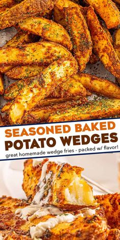 baked baked potato wedges with parmesan cheese on top and seasoning in the middle